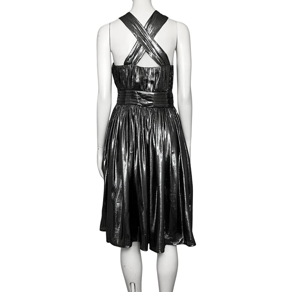Calvin Klein Silk Blend Gunmetal Metallic Party Dress. L/XL Babydoll Cocktail - Picture 5 of 12